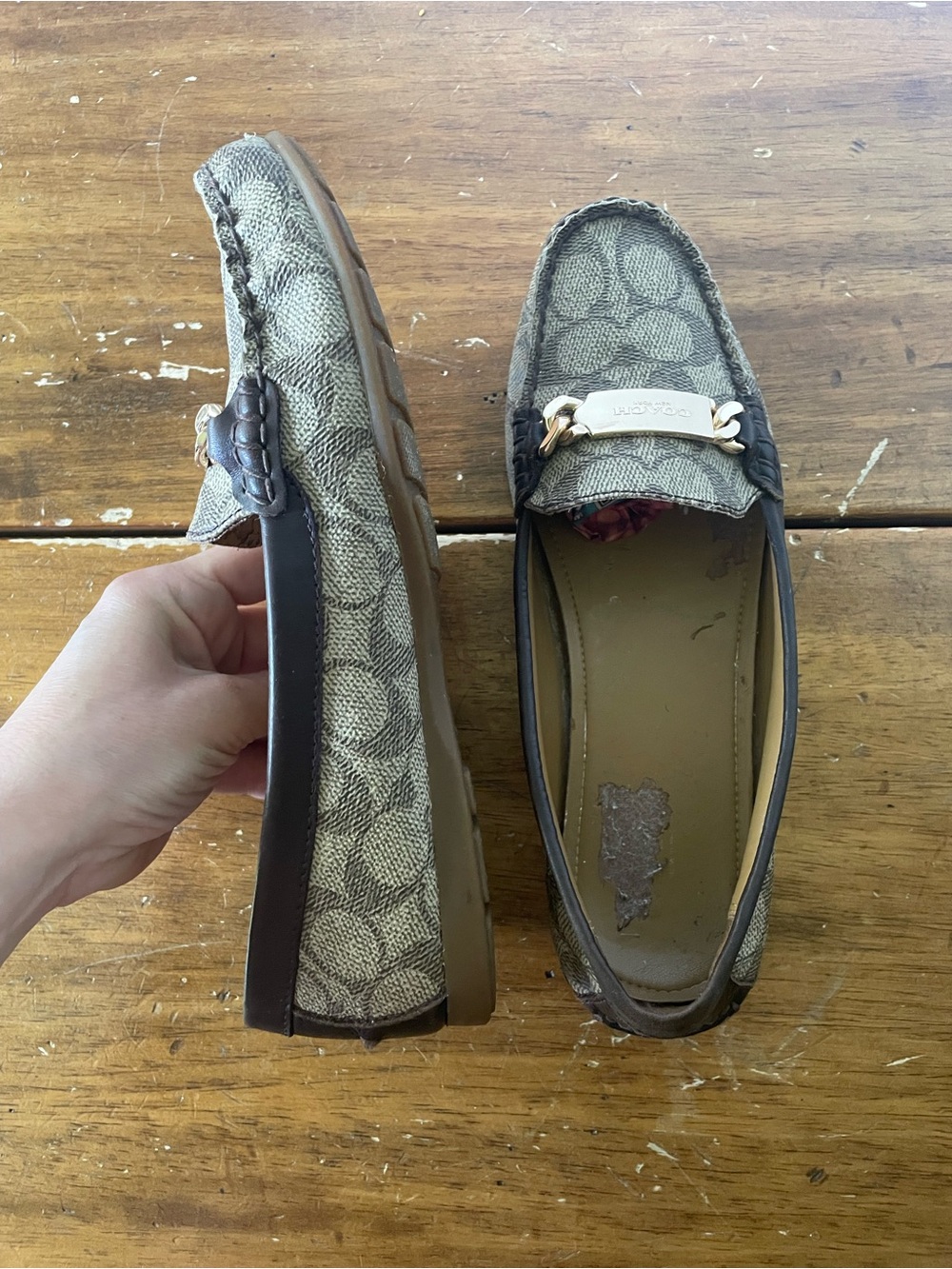 Coach Jacquard Loafers Driving Moccasin shoes flats Leather Signature Logo 7.5 - Picture 7 of 12
